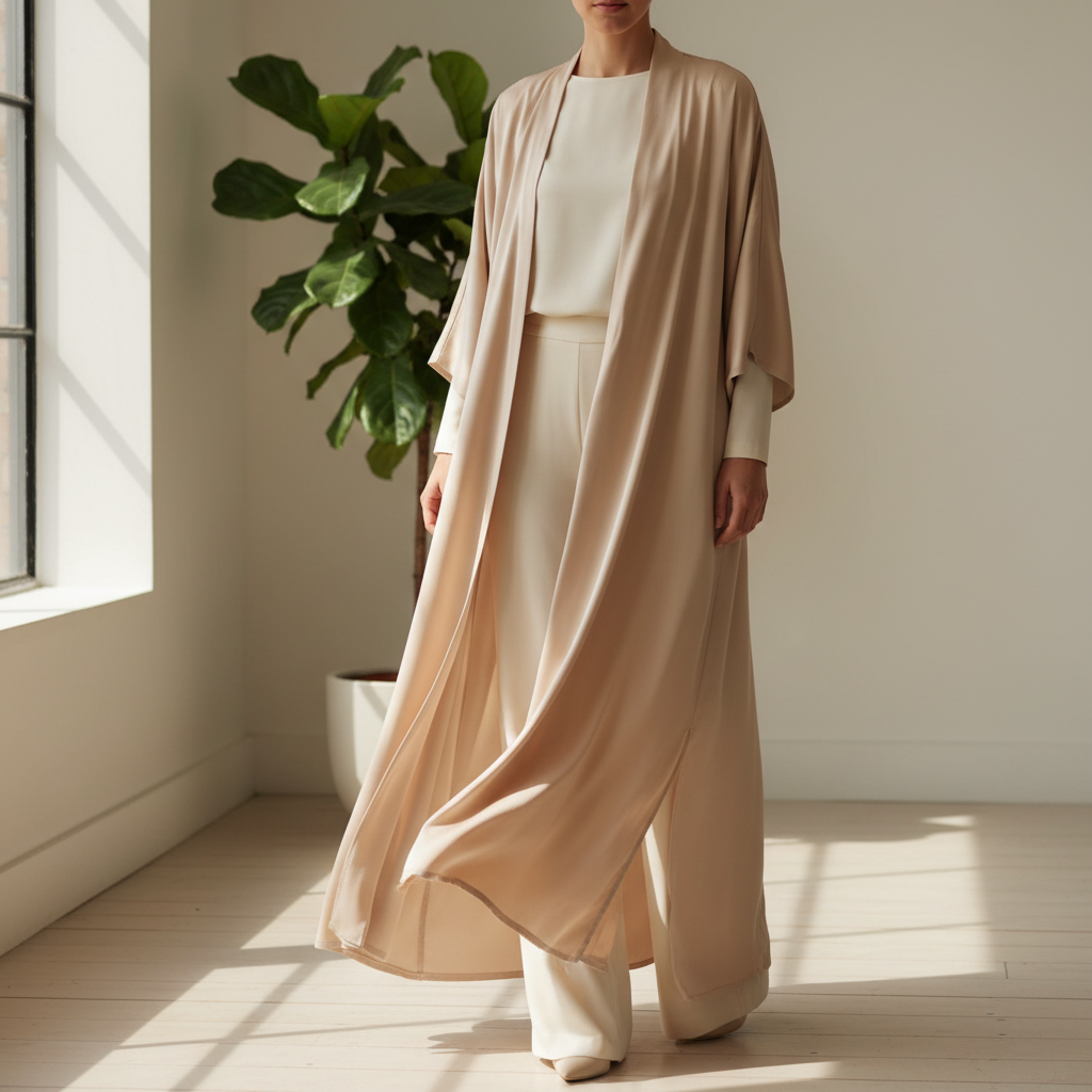 Flowing midnight black silk abaya