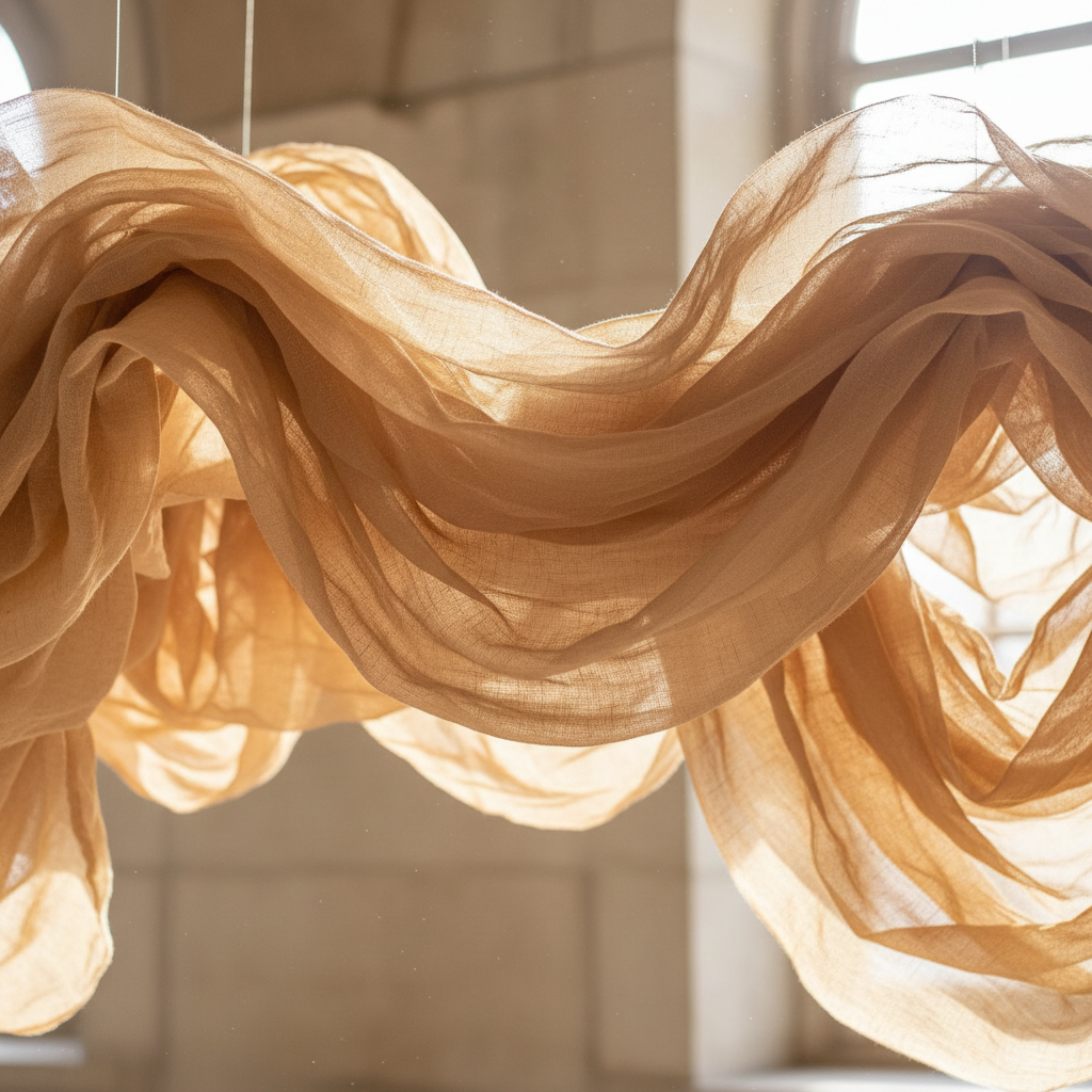 Flowing white traditional robe fabric against a warm neutral background, soft natural lighting