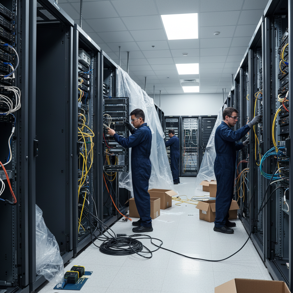Corporate data centre with server racks being decommissioned