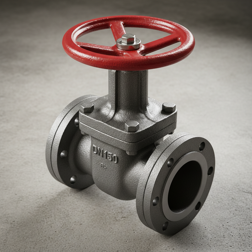 Cast iron gate valve with green painted body flanged ends industrial pipe