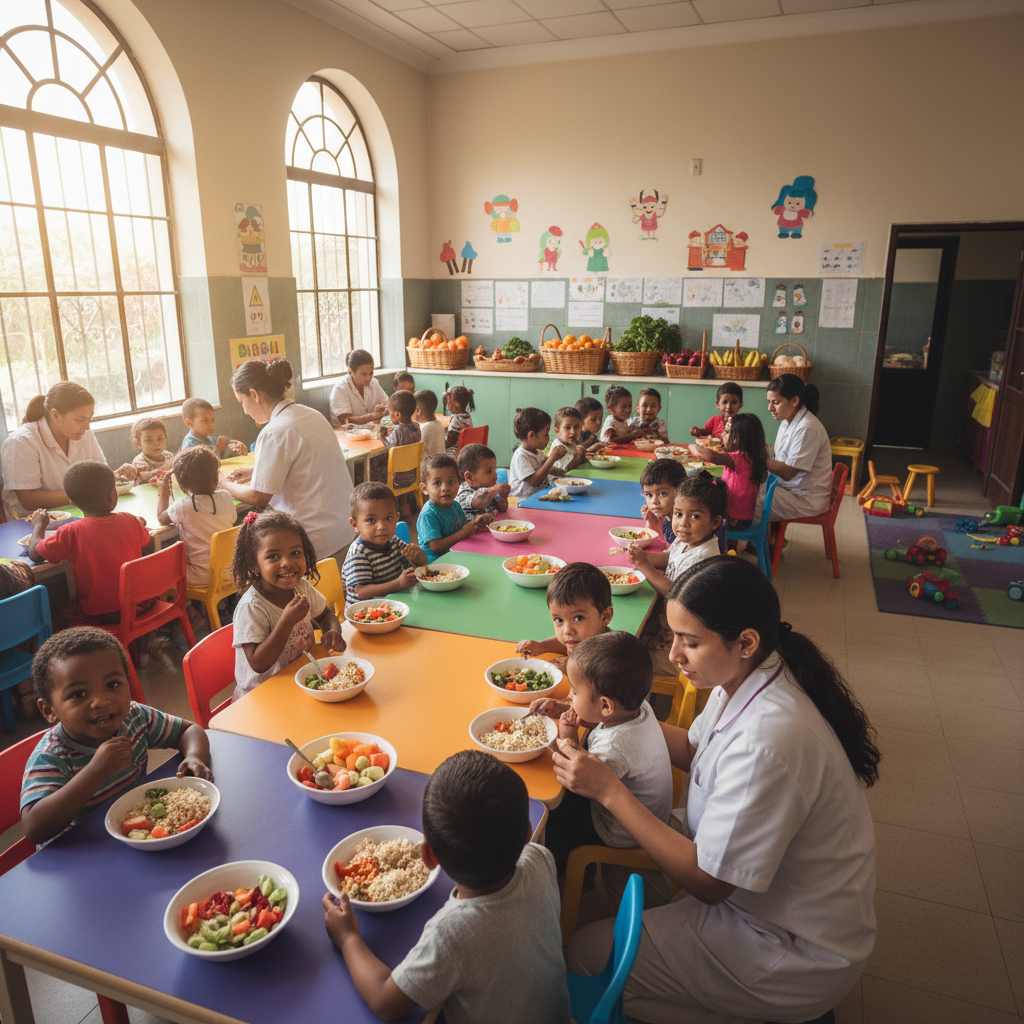 Children receiving nutritional support and care at welfare center