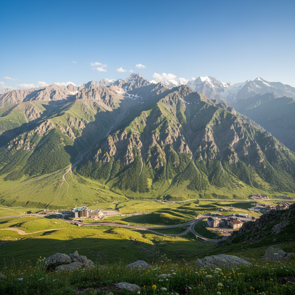 Shahdag mountain resort in Azerbaijan with Greater Caucasus peaks and alpine scenery