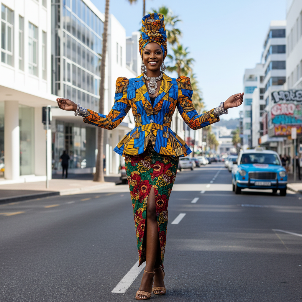 South African youth in stylish streetwear, bright urban environment, confident stance