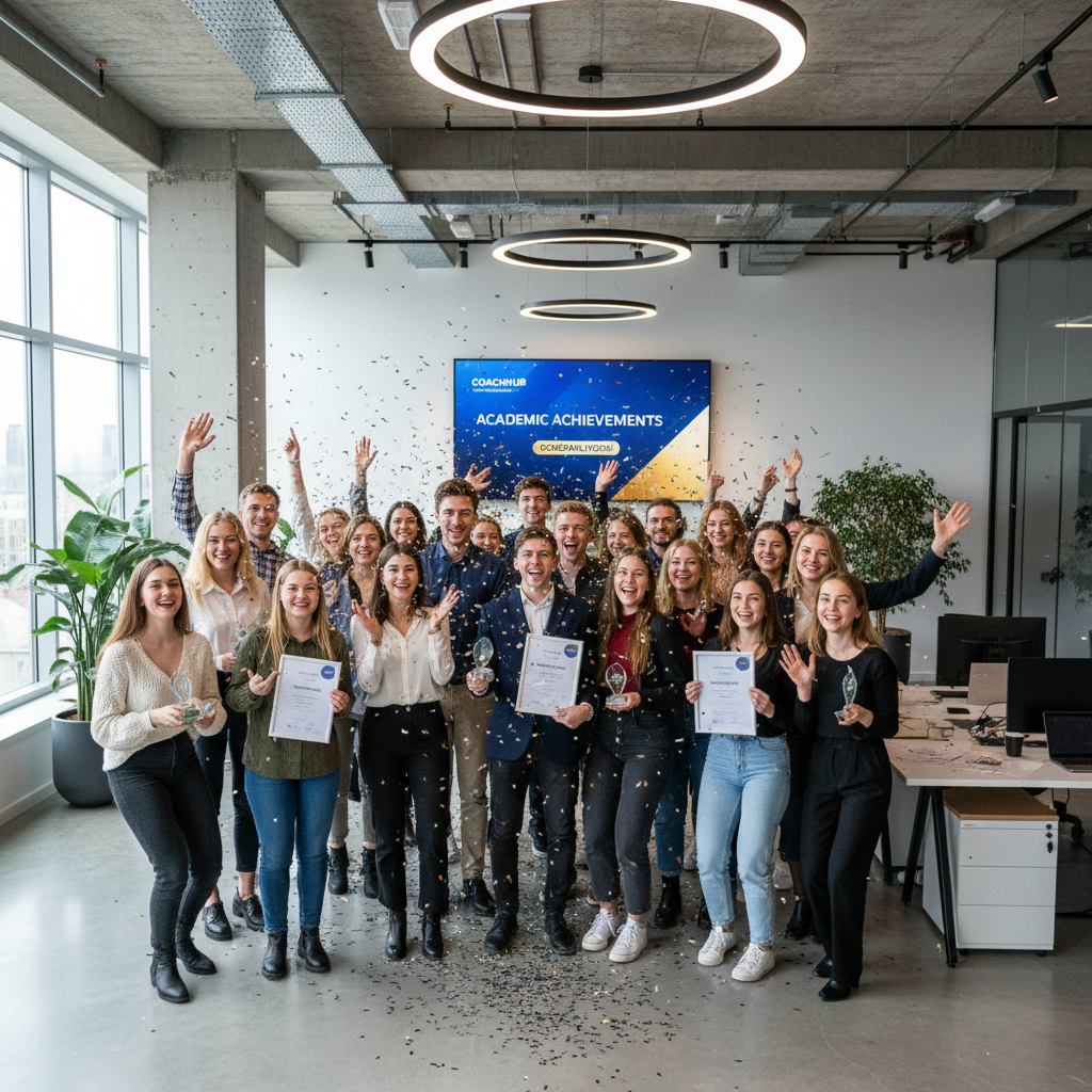 Students celebrating career success together on campus