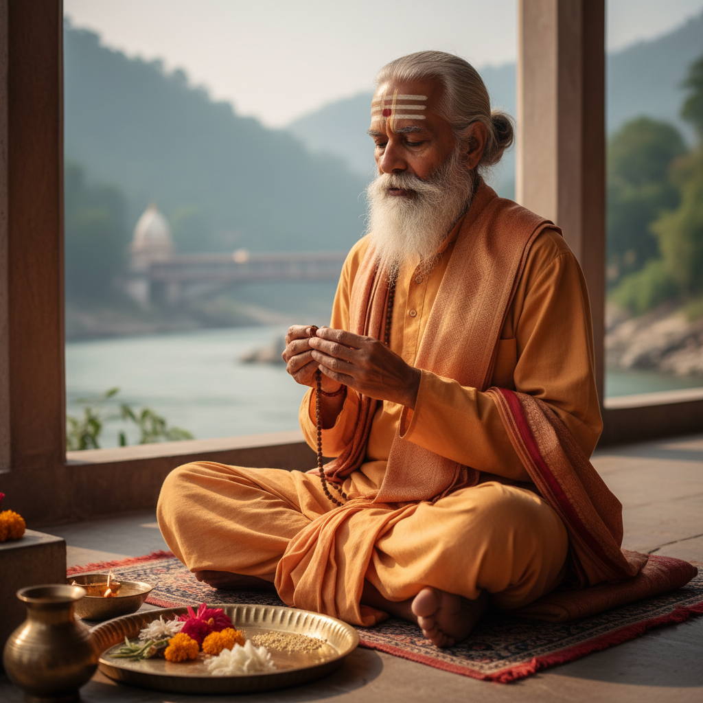 Swami Ananda Giri, senior Vedanta scholar and ritual guide from Rishikesh