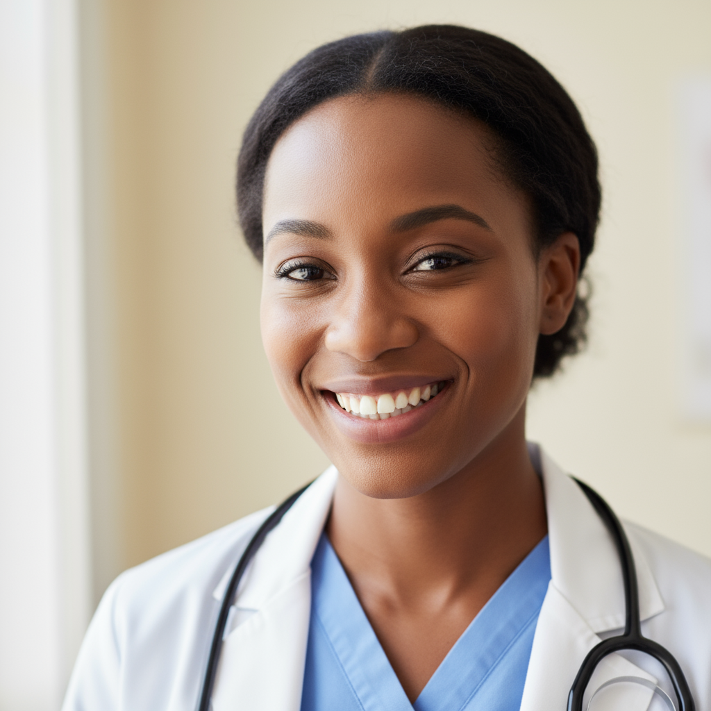 Portrait of Dr. Miriam Osei-Bonsu, palliative care physician, warm professional headshot