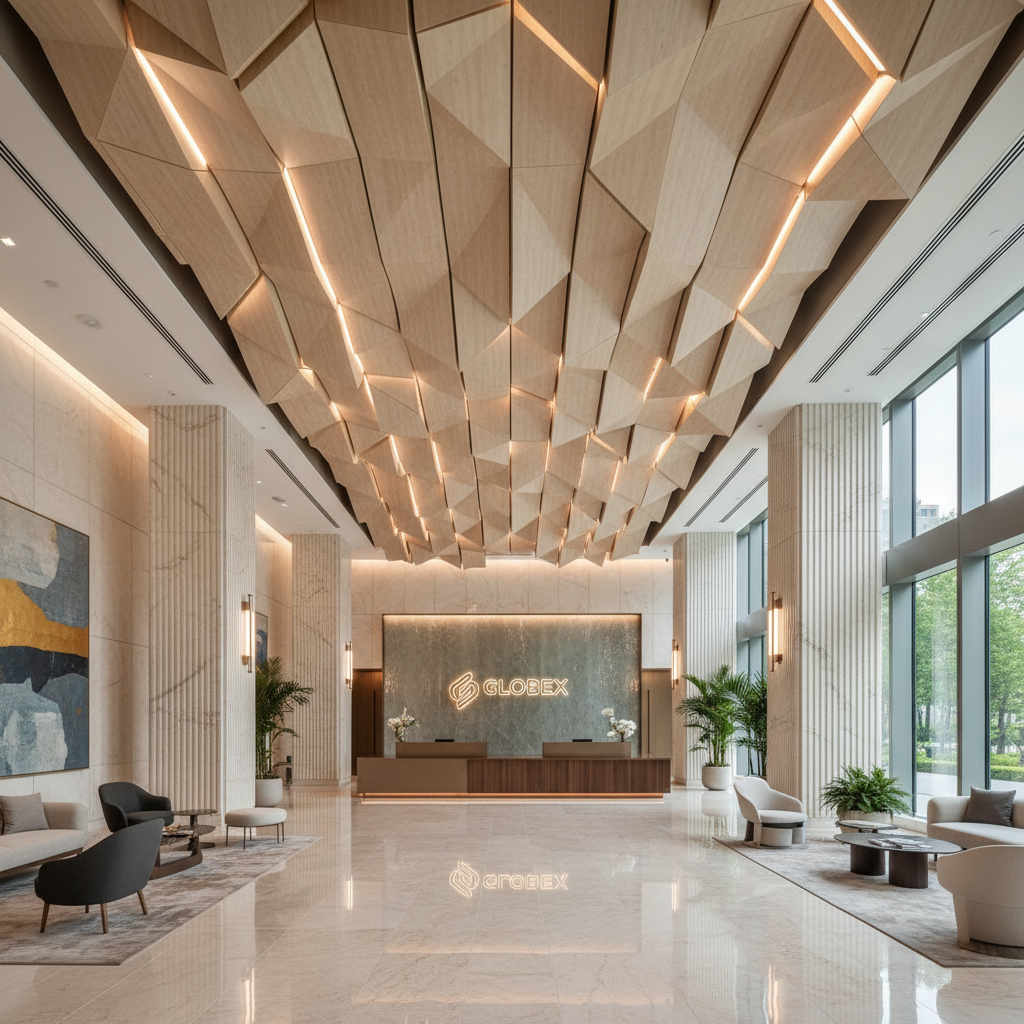 Building automation and lighting control installed in a corporate office lobby, India