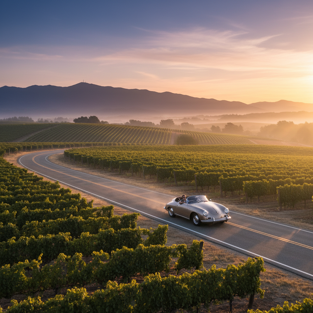 Scenic sunrise drive along Silverado Trail.