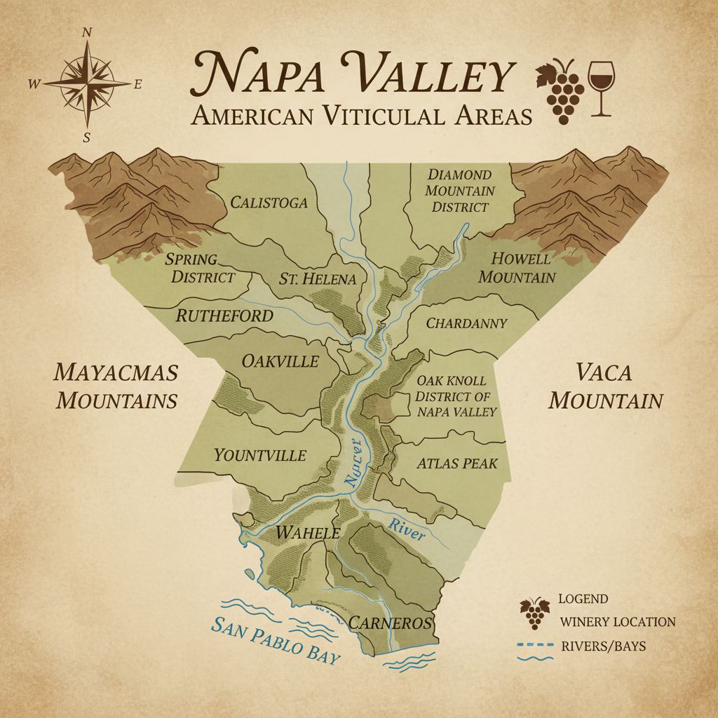 Map showing Napa Valley American Viticultural Areas.