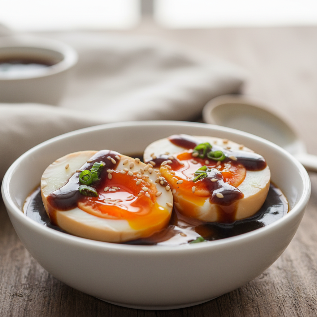 Savory oatmeal with soft-boiled egg, soy sauce, and sesame oil