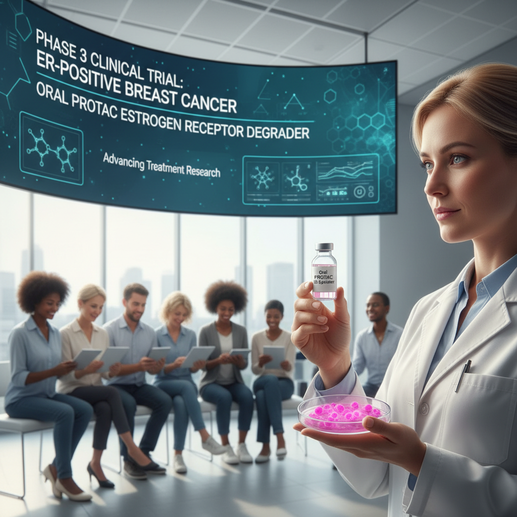 ER-positive breast cancer oral PROTAC estrogen receptor degrader Phase 3 trial with treatment research