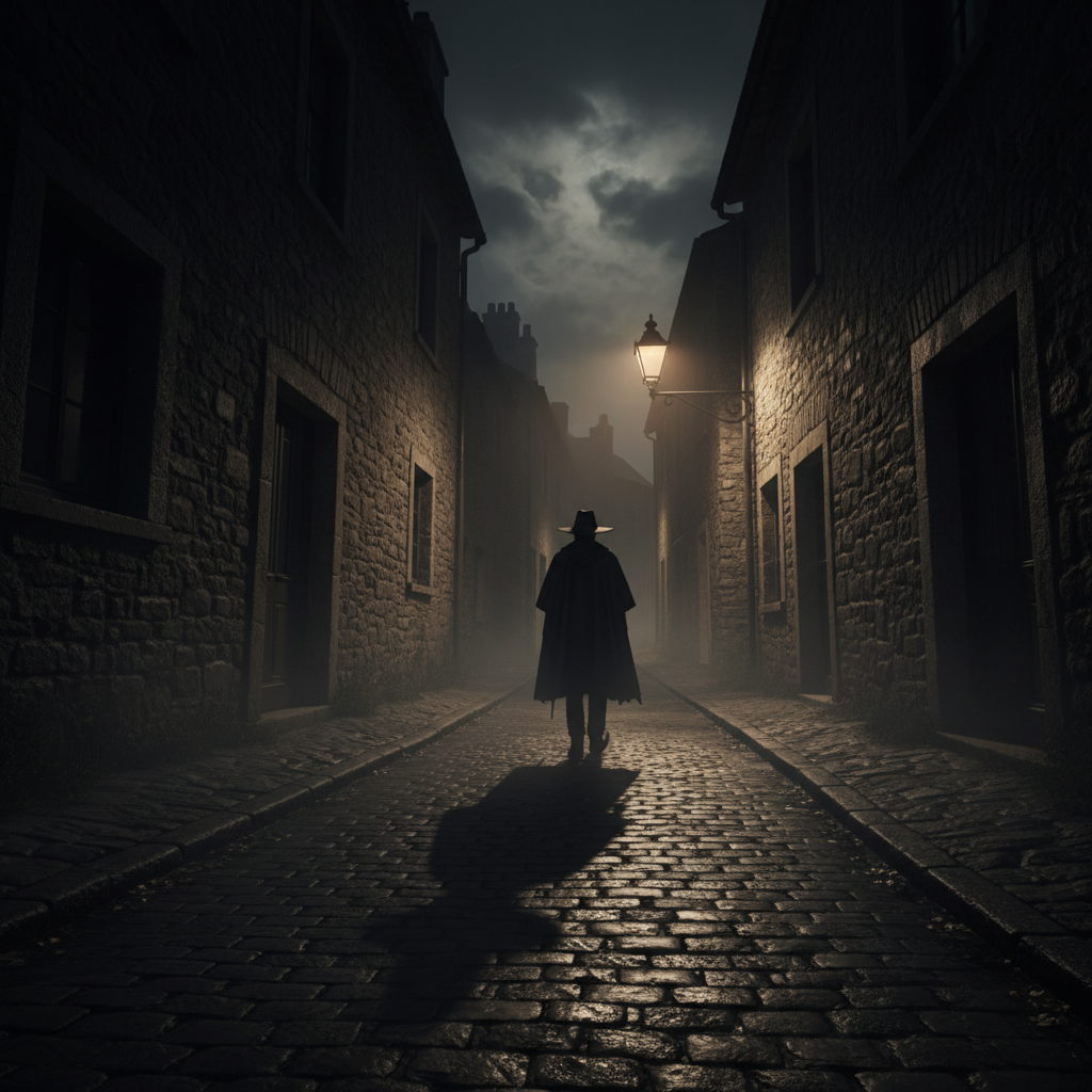Mysterious tall man in a black hat and white suit in a busy street