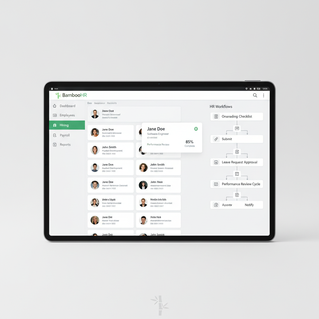 BambooHR interface displaying employee records and HR workflows