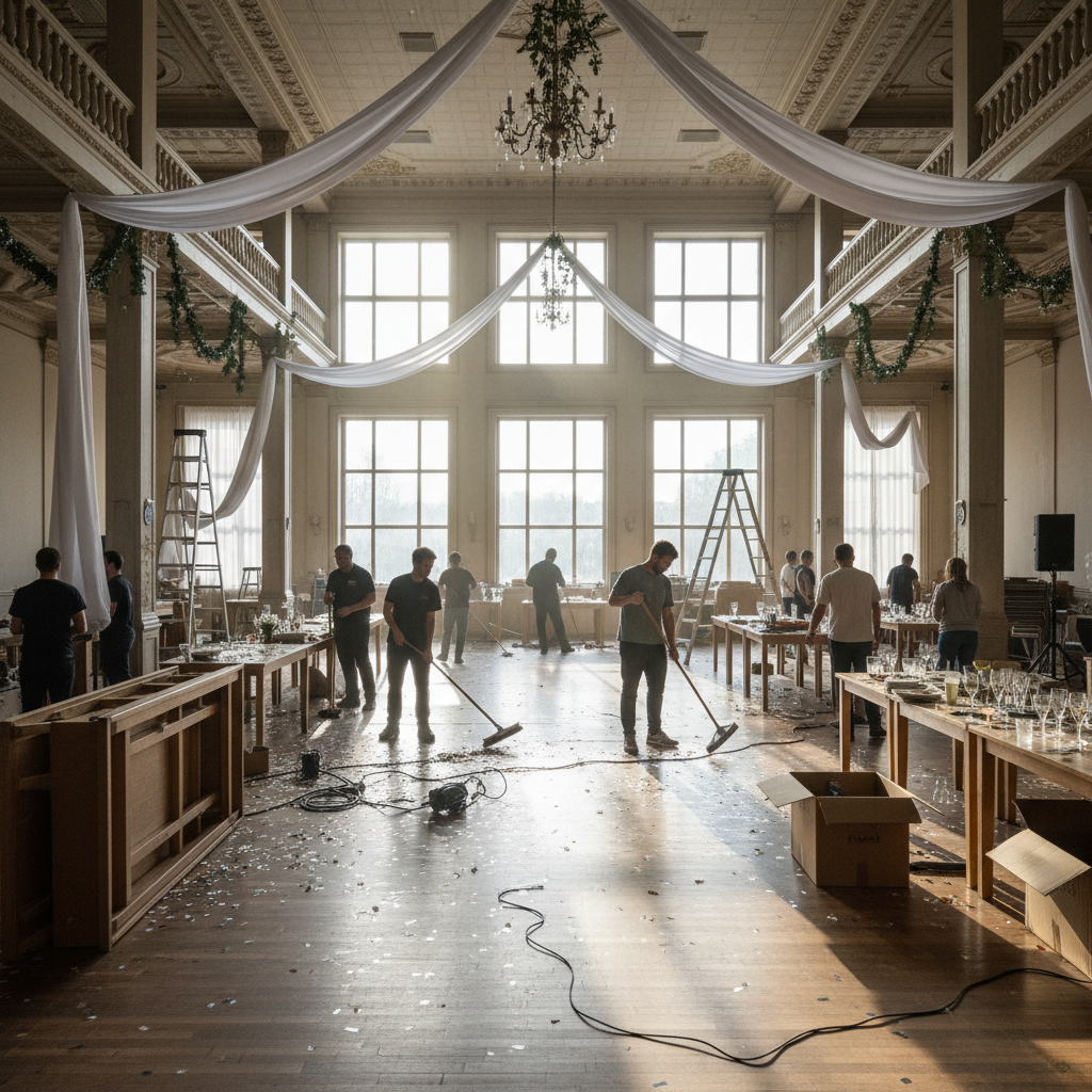 Event space being broken down and restored after a celebration