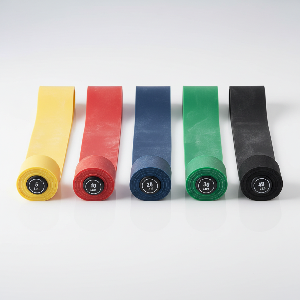 Set of five Pilates resistance bands in varying strengths for progressive training