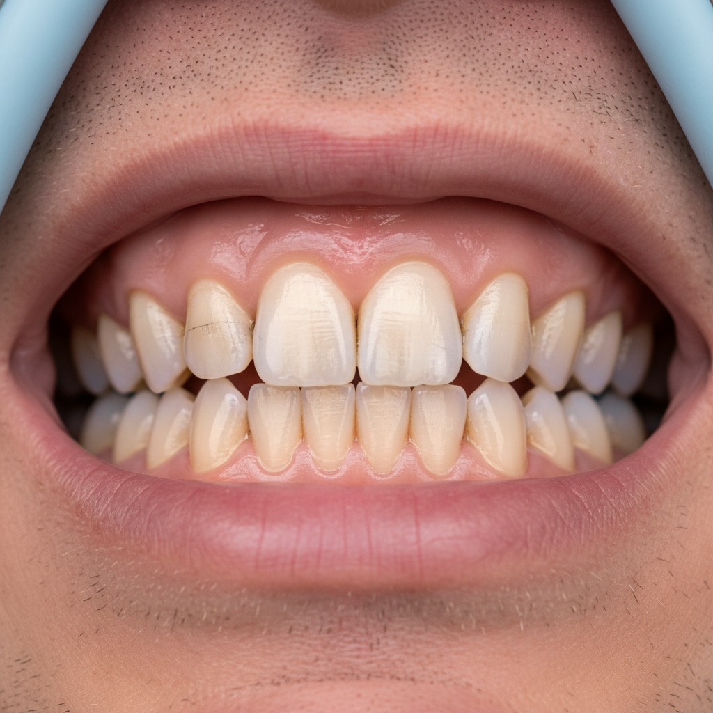 Before: Male patient with chipped and worn front teeth