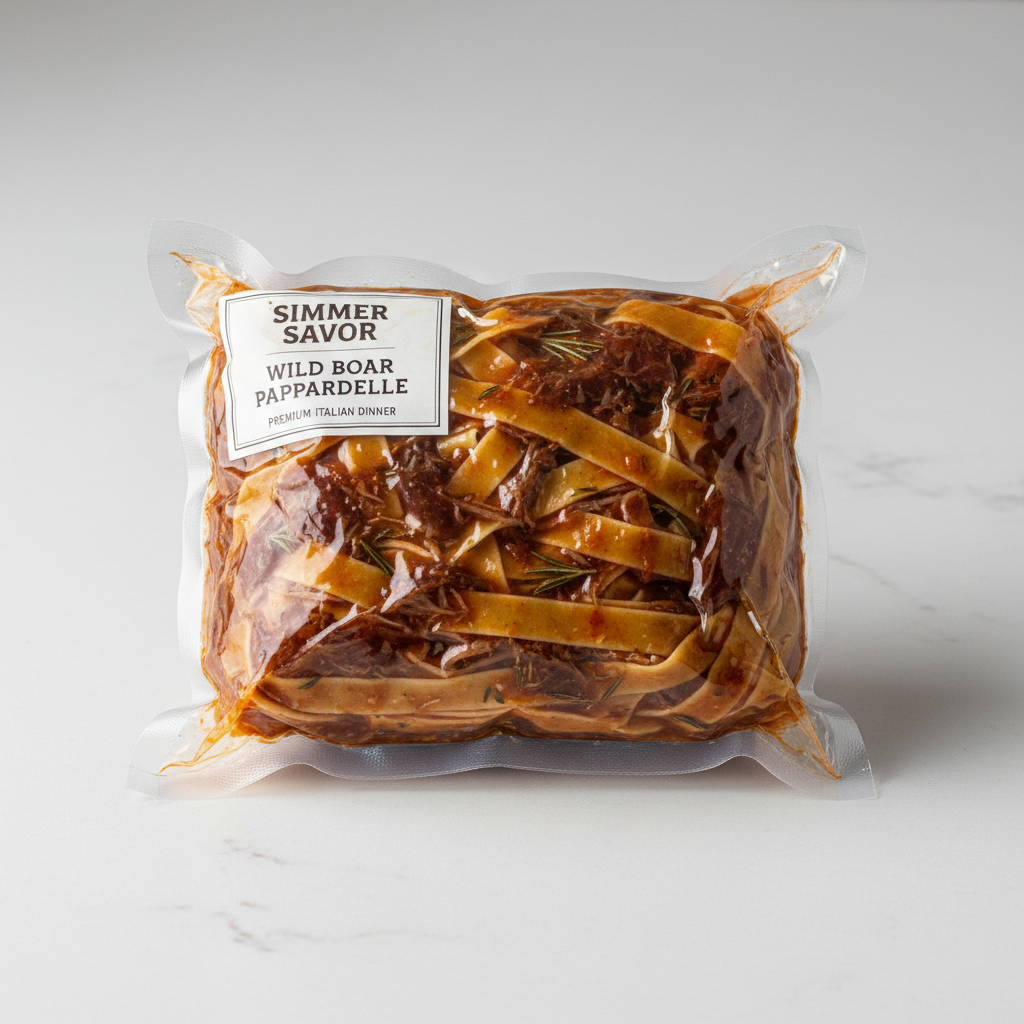 Vacuum-sealed Simmer pouch of Wild Boar Pappardelle