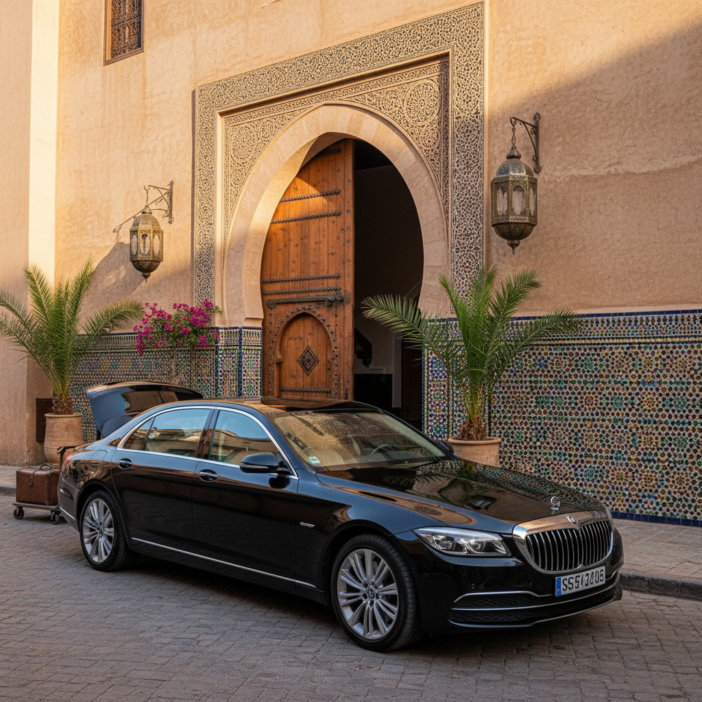 Luxury private car vehicle Morocco airport transfer comfortable leather interior