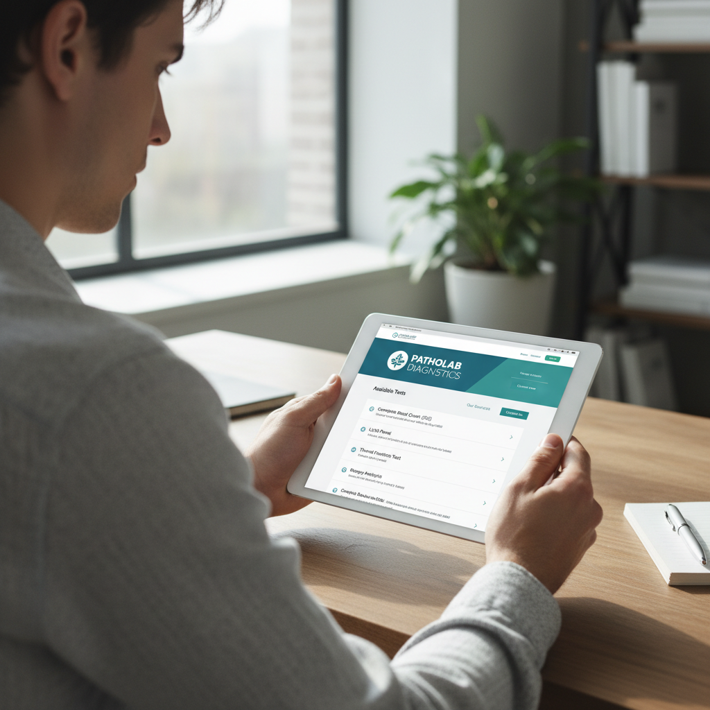 Person reading clear plain-language pathology report on tablet, with highlighted key findings and patient-friendly explanations