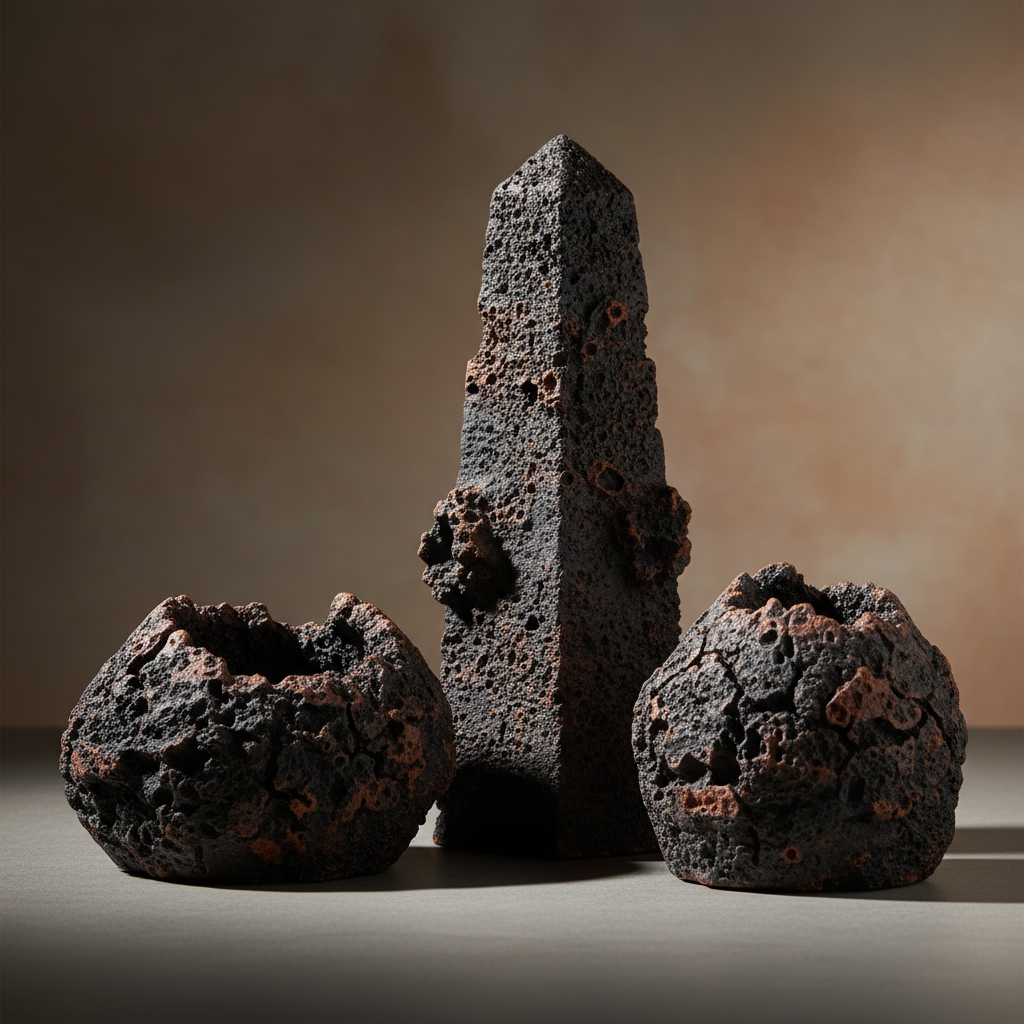 Set de tres piezas decorativas con textura volcánica inspiradas en el Teide