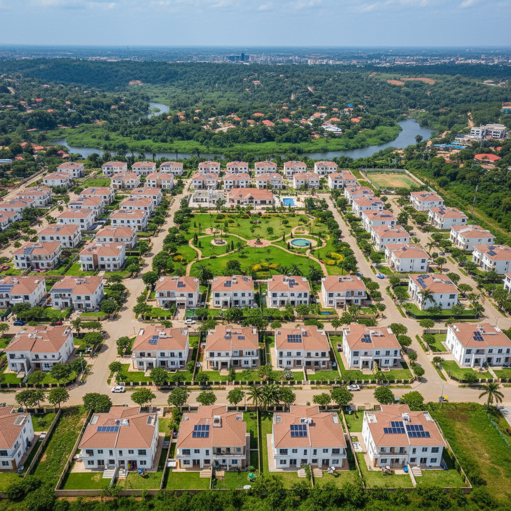 Baylat Heights estate development project in Abuja — aerial view of completed residential estate