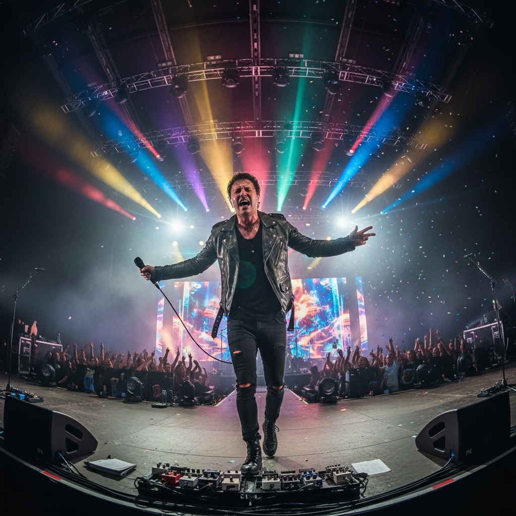 Vocalist performing on stage at Hi-Hats music academy event