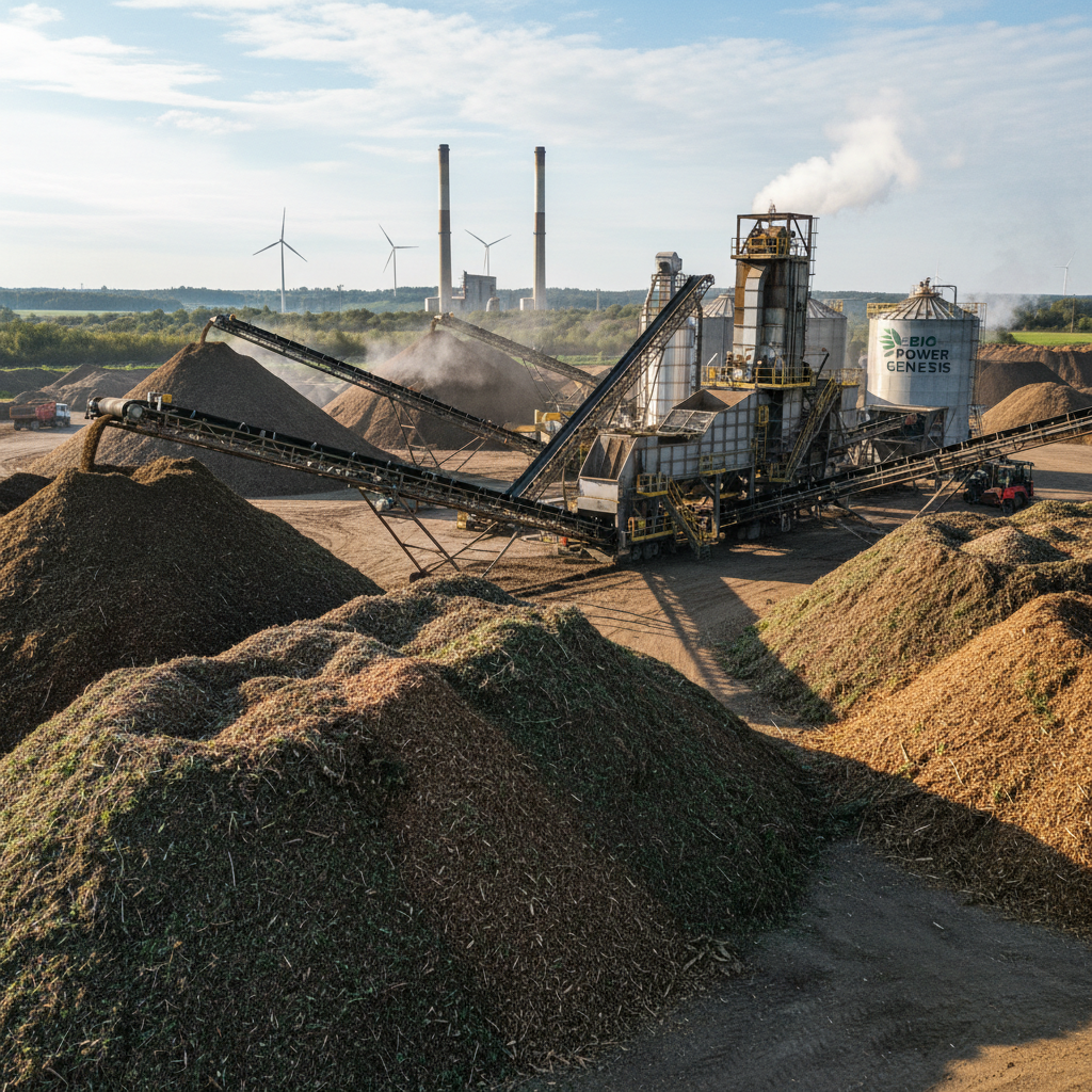 Sustainable wood pellet production facility with biomass materials