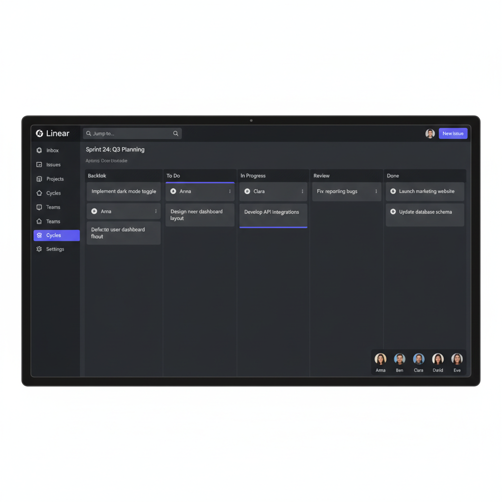 Linear project roadmap view showing timeline with color-coded milestones and team assignments