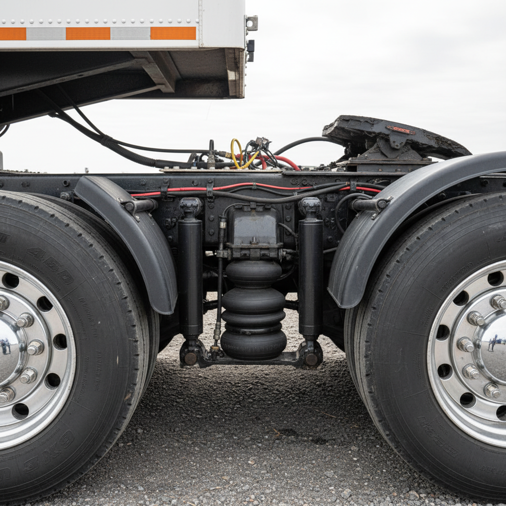 Truck chassis components fifth wheel coupling and trailer landing legs