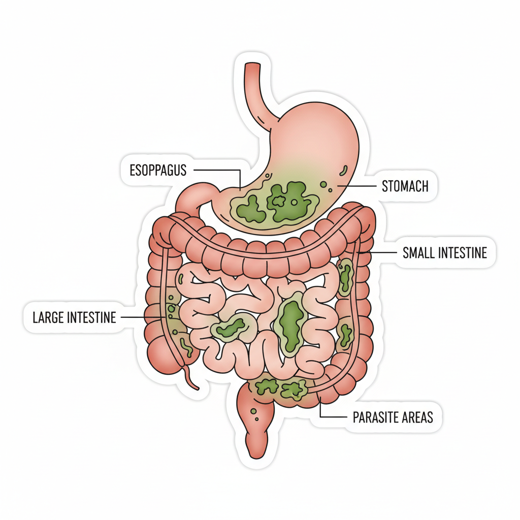 Illustration of gut health and intestinal parasite symptoms