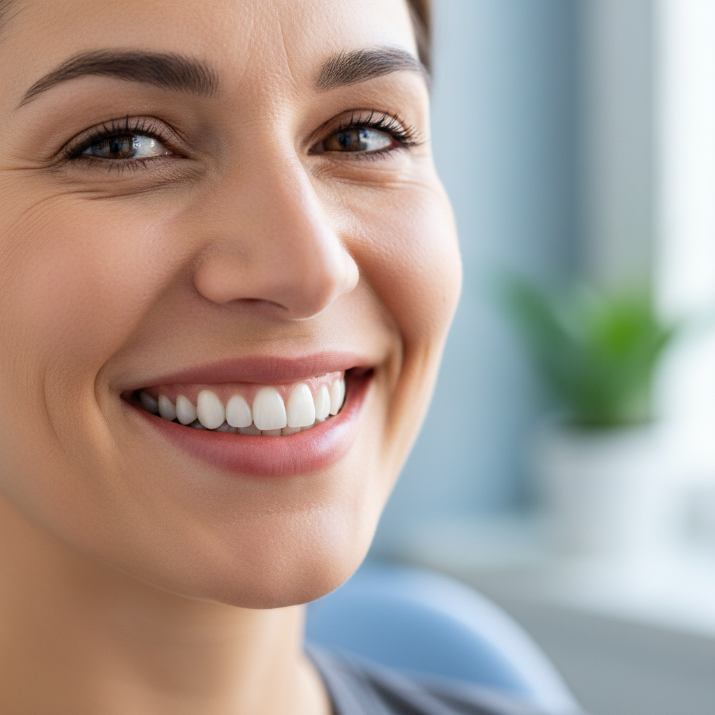 Patient smiling with completed dental crown result