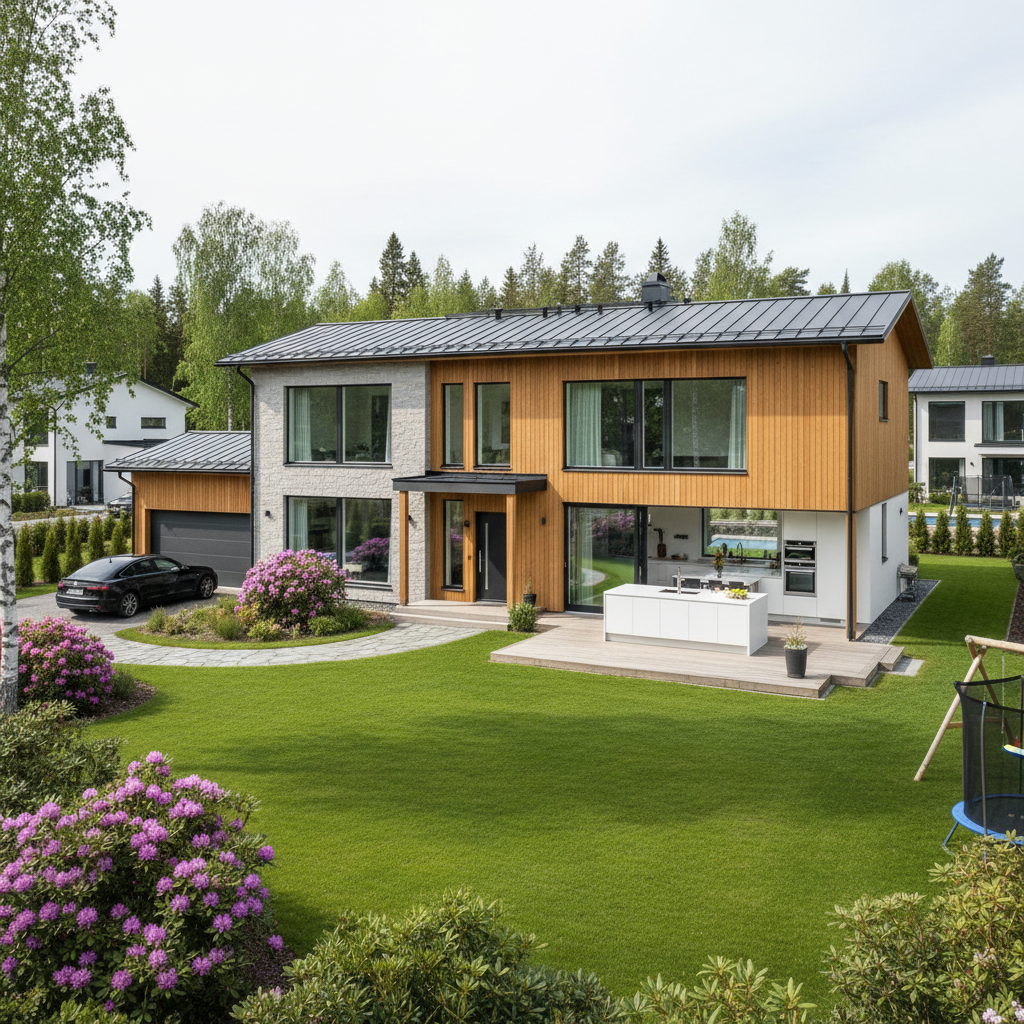 Modern family home with two cars in driveway symbolizing growing family assets