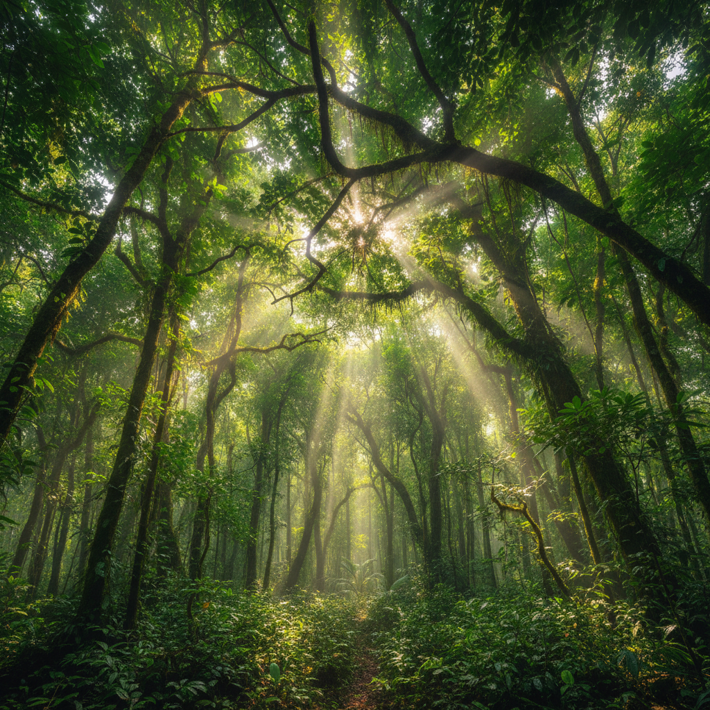 Sinharaja Rainforest Sri Lanka, dense UNESCO World Heritage tropical forest, misty canopy, rich biodiversity