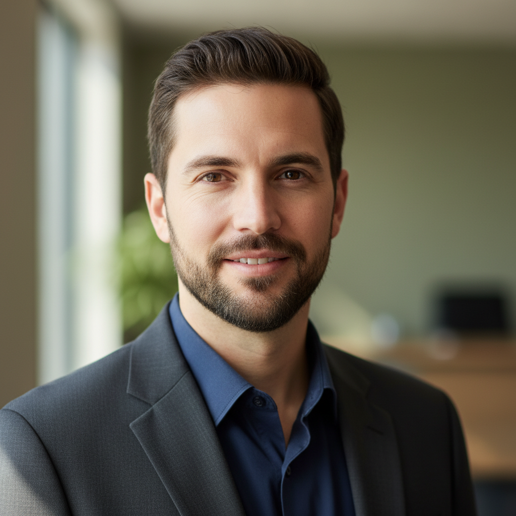 Founder profile photo, man in dark jacket