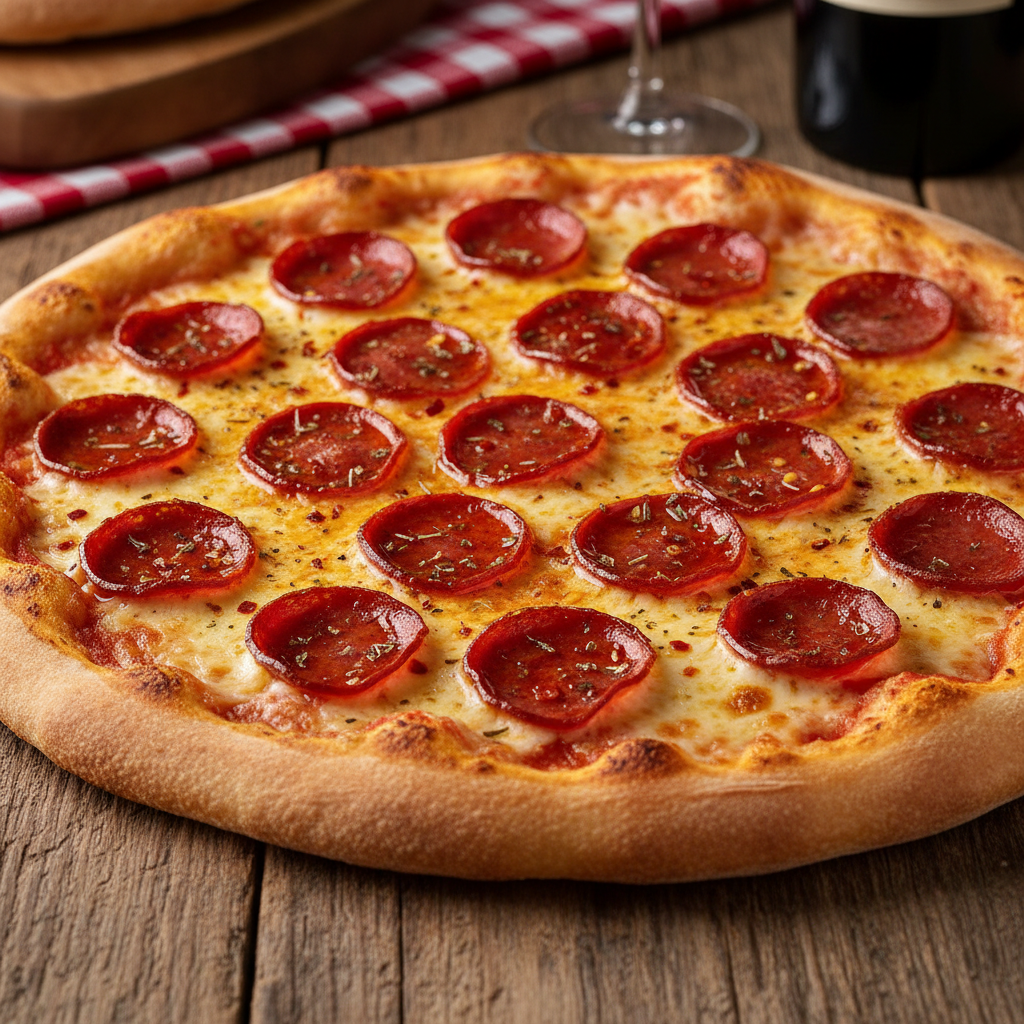 Double Cheese Pizza — Extra cheese loaded pizza, Indian café food photography with warm colours and appetising presentation