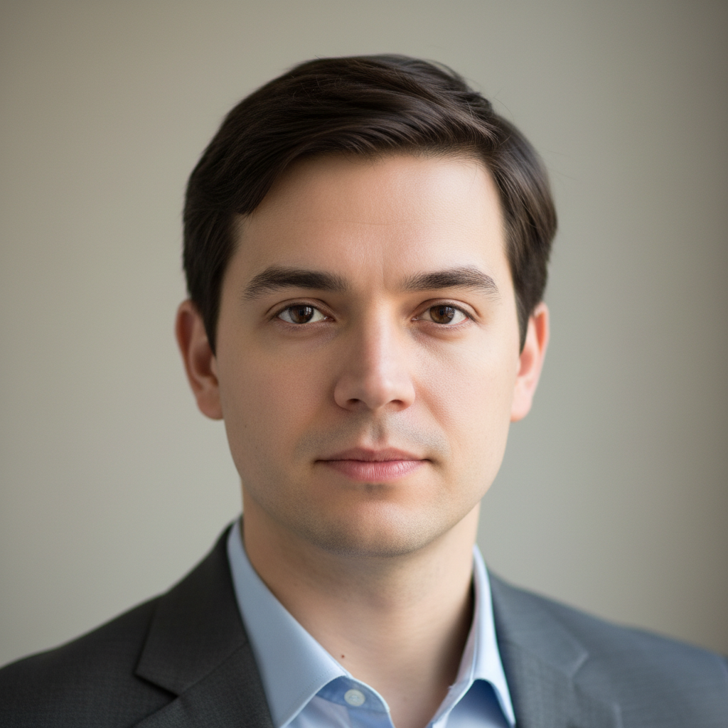 Professional headshot of middle-aged Caucasian man with gray hair in blue button-down shirt smiling