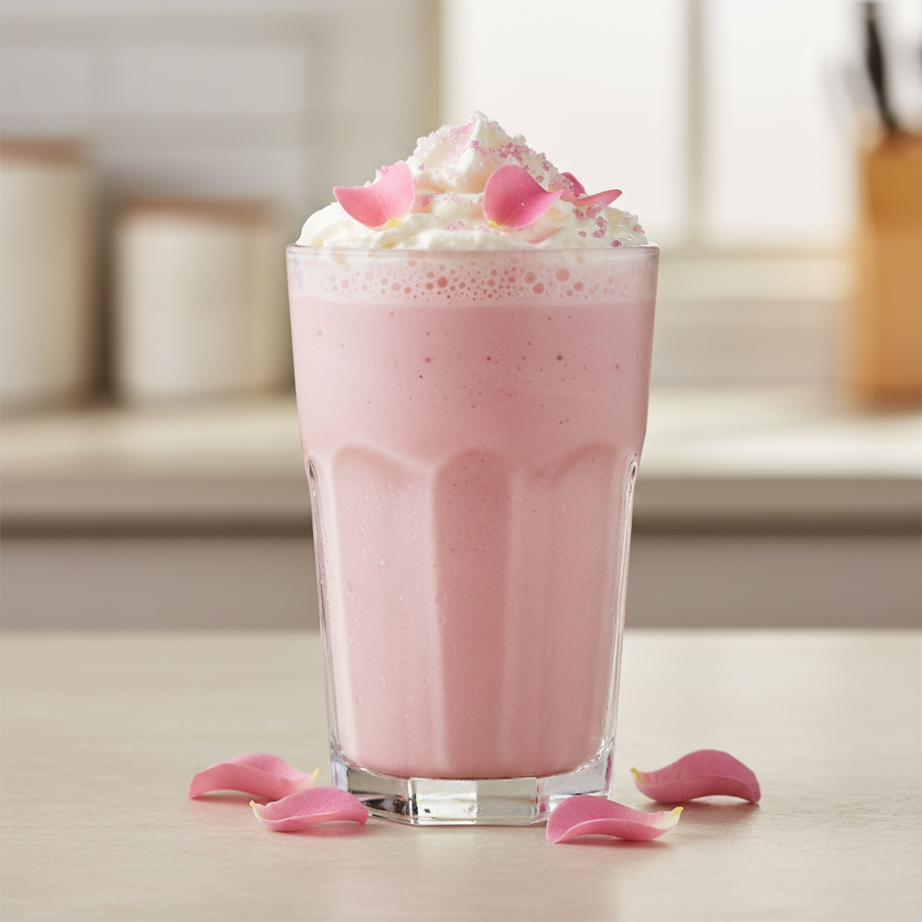 Rose Shake — Fragrant rose flavoured shake, Indian café food photography with warm colours and appetising presentation