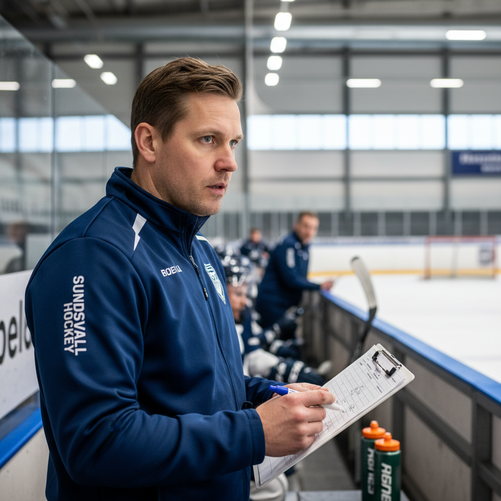 Coach Jake T. in hockey gear