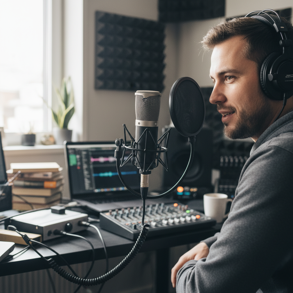 Darius Washington, true crime podcaster, man with headphones in recording setup