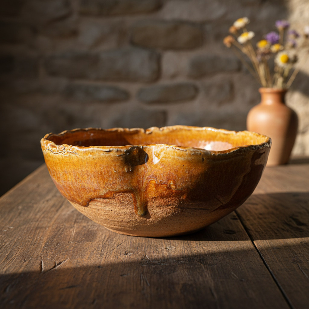 Handmade ceramic bowl in warm terracotta glaze