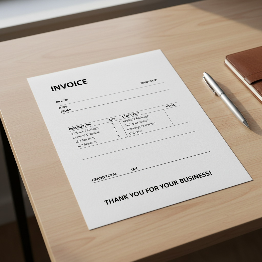 Clean professional invoice document on a desk