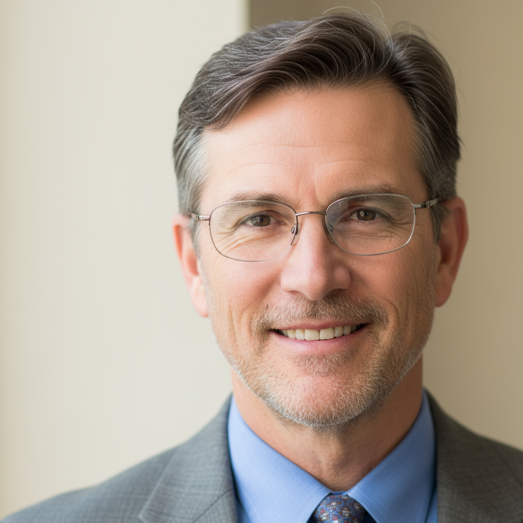 Male educator with a friendly confident expression, casual professional attire, bright background, warm and engaging