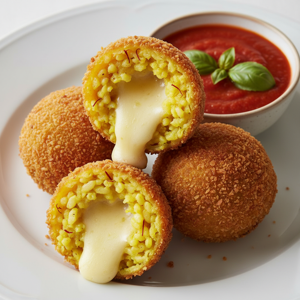 Arancini di Riso - Crispy Sicilian risotto balls stuffed with mozzarella, serve