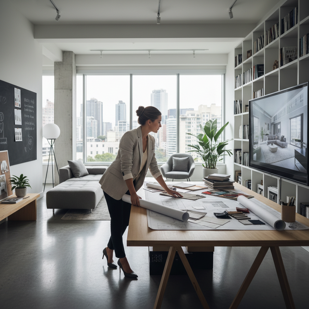 Sarah Mitchell, interior designer with creative workspace background