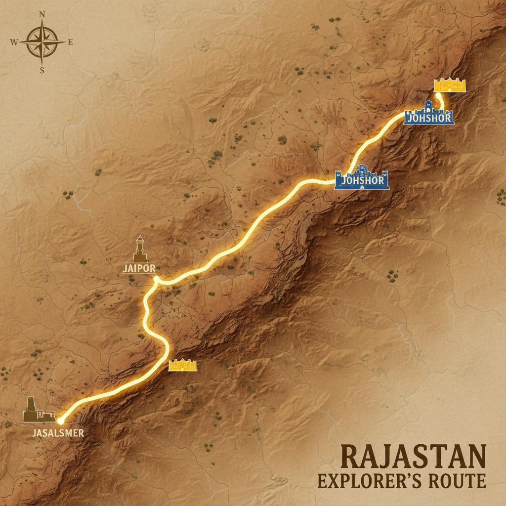 Rajasthan desert road trip through golden sand dunes, ancient forts and colorful villages
