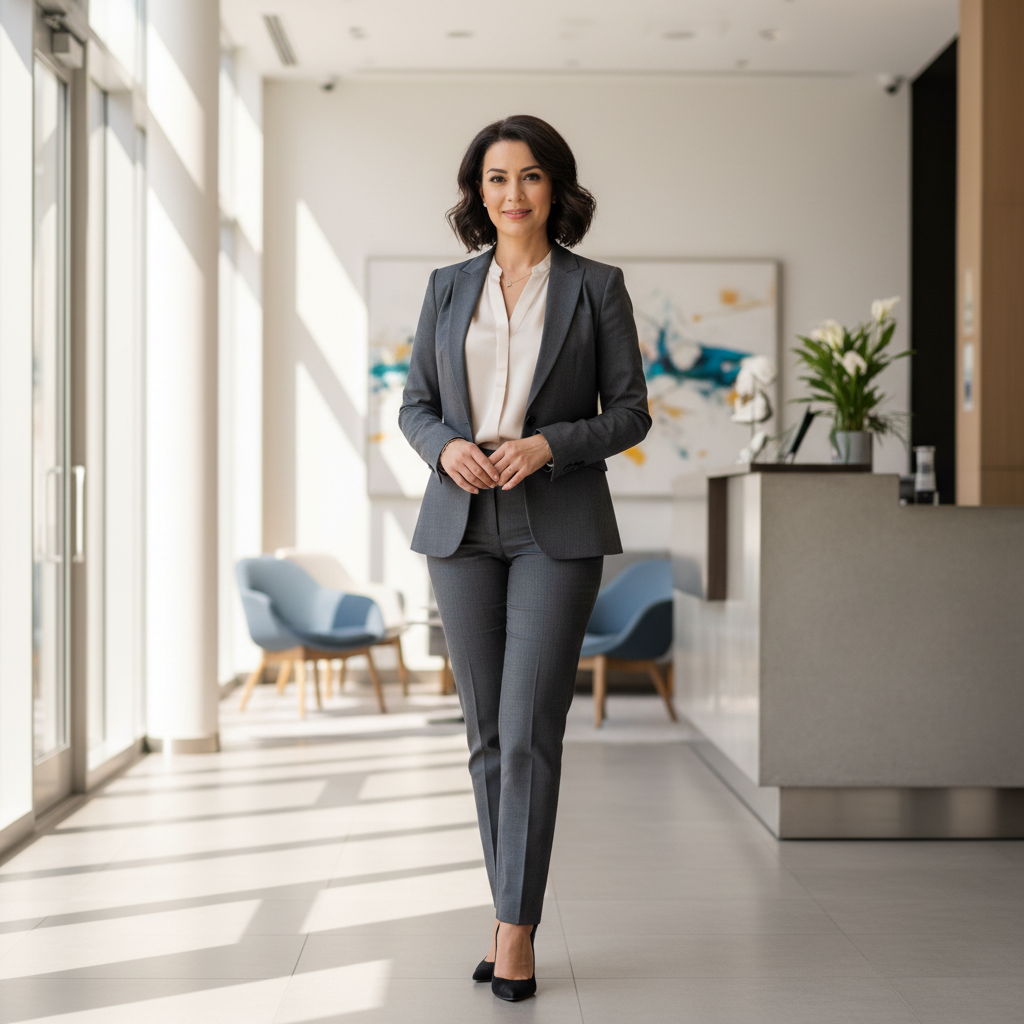 Priya Nair, VP of Brand and Sustainability at Ember Collective, standing in a modern hospitality setting in professional attire