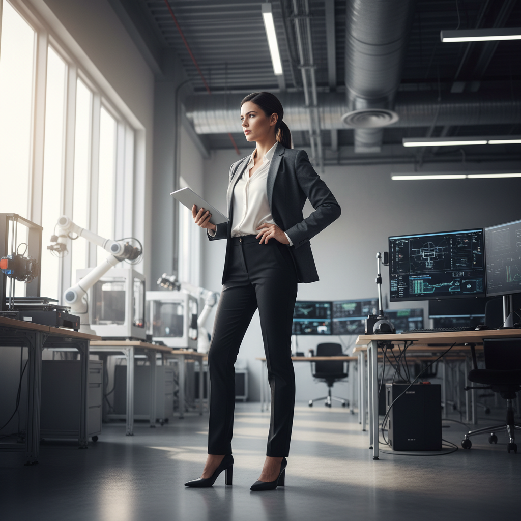 Priya Sharma, EV specialist, professional woman smiling, modern tech office background