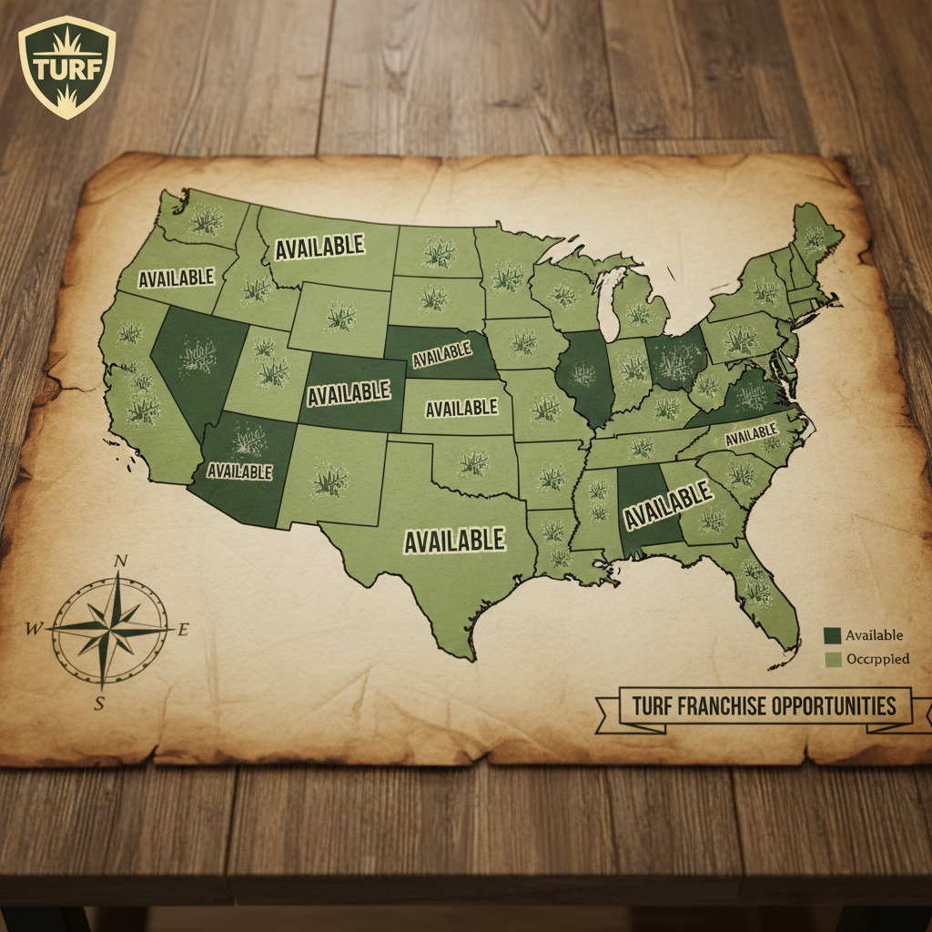 Map of the United States showing available Turf franchise territories