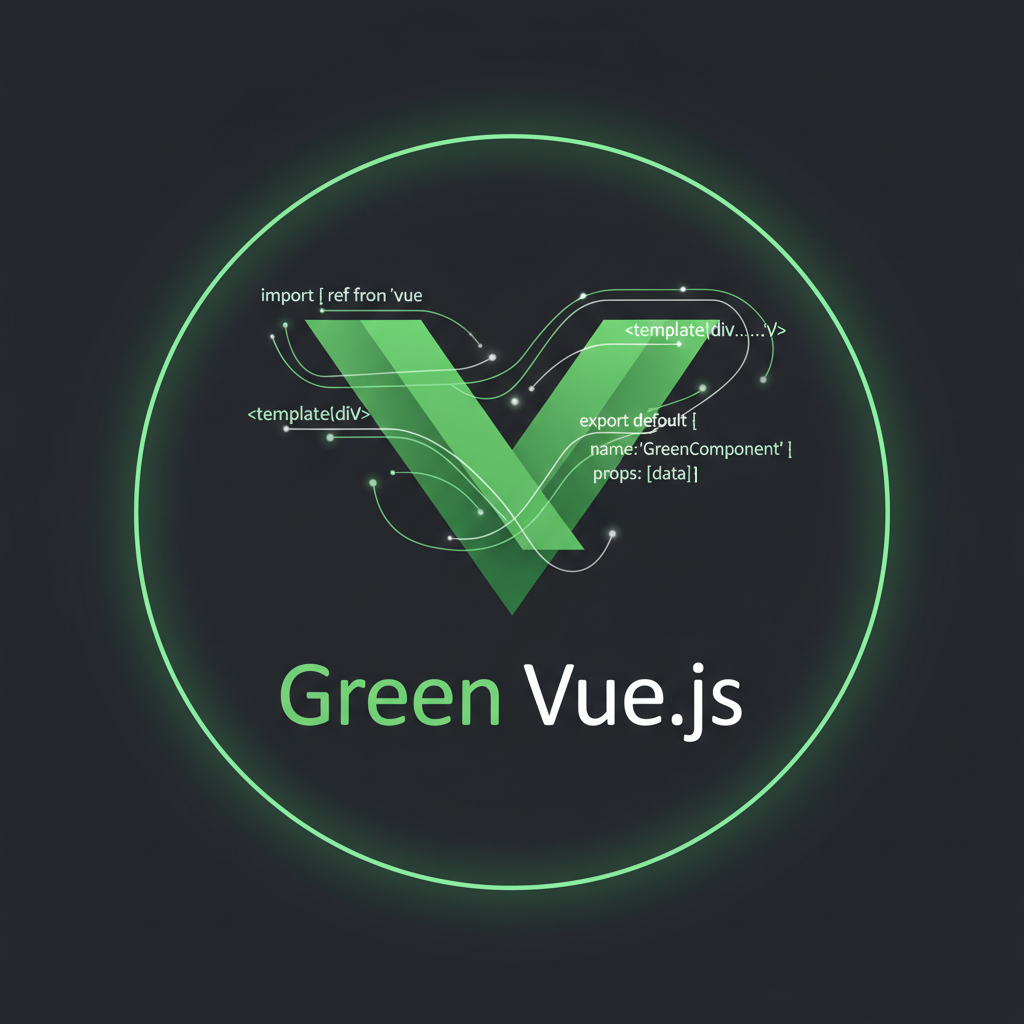 Vue.js code on bright laptop screen with green Vue logo in modern developer workspace
