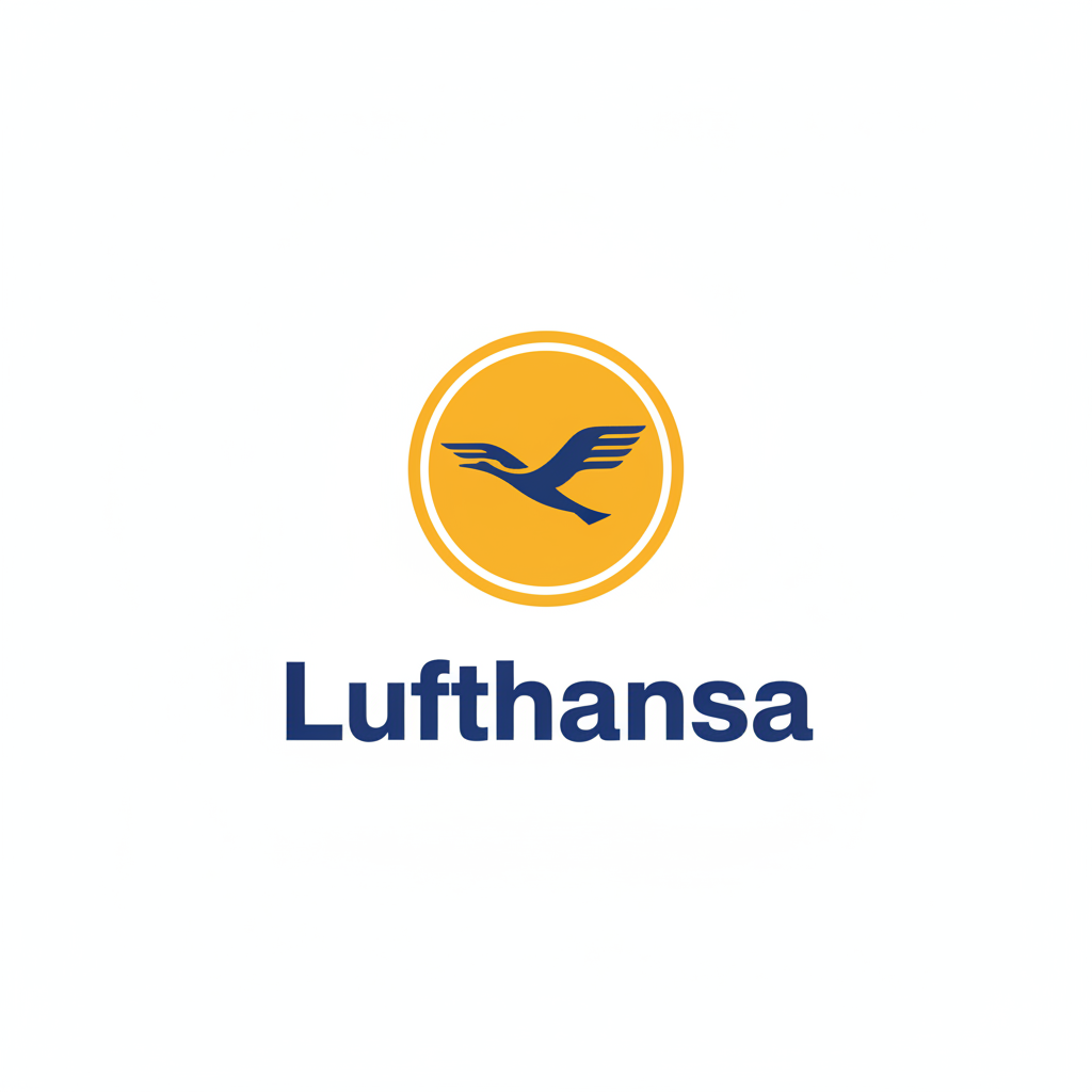 Lufthansa airplane with iconic yellow and blue crane logo on white fuselage